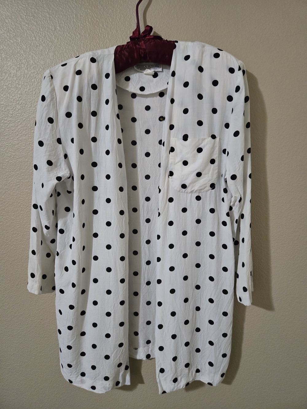 Jessica Howard Vintage 80s White Black Polka Dot Blazer Shoulder Pads Size 12